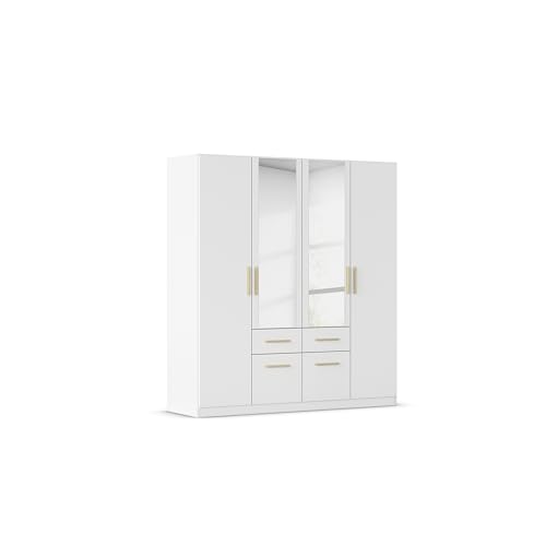 Rauch Möbel Glasgow Kleiderschrank, Schrank, Garderobe, Organizer, 4-türig, mit Spiegel, 4 Schubladen, Farbe Weiß, Holzgriff Eiche Massiv, 181x197x54cm Rauch Möbel Glasgow Kleiderschrank, Schrank, Garderobe, Organizer, 4-türig, mit Spiegel, 4 Schubladen, Farbe Weiß, Holzgriff Eiche Massiv, 181x197x54cm von Rauch Möbel