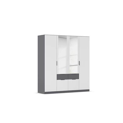 Rauch Möbel Glasgow Kleiderschrank, Schrank, Garderobe, Organizer, 4-türig, mit Spiegel, 4 Schubladen, Farbe Weiß/Grau metallic, Schwarz, Kurze Griffleiste Grau metallic, 181x197x54cm Rauch Möbel Glasgow Kleiderschrank, Schrank, Garderobe, Organizer, 4-türig, mit Spiegel, 4 Schubladen, Farbe Weiß/Grau metallic, Schwarz, Kurze Griffleiste Grau metallic, 181x197x54cm von Rauch Möbel