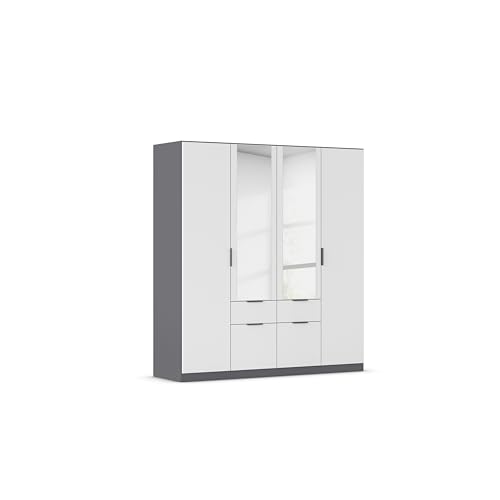Rauch Möbel Glasgow Kleiderschrank, Schrank, Garderobe, Organizer, 4-türig, mit Spiegel, 4 Schubladen, Farbe Weiß/Grau metallic, Schwarz, Kurze Griffleiste Grau metallic, 181x197x54cm Rauch Möbel Glasgow Kleiderschrank, Schrank, Garderobe, Organizer, 4-türig, mit Spiegel, 4 Schubladen, Farbe Weiß/Grau metallic, Schwarz, Kurze Griffleiste Grau metallic, 181x197x54cm von Rauch Möbel
