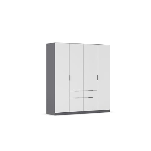 Rauch Möbel Glasgow Kleiderschrank, Schrank, Garderobe, Organizer, 4-türig, 4 Schubladen, Farbe Weiß/Grau metallic, Schwarz, Kurze Griffleiste Grau metallic, 181x197x54cm Rauch Möbel Glasgow Kleiderschrank, Schrank, Garderobe, Organizer, 4-türig, 4 Schubladen, Farbe Weiß/Grau metallic, Schwarz, Kurze Griffleiste Grau metallic, 181x197x54cm von Rauch Möbel