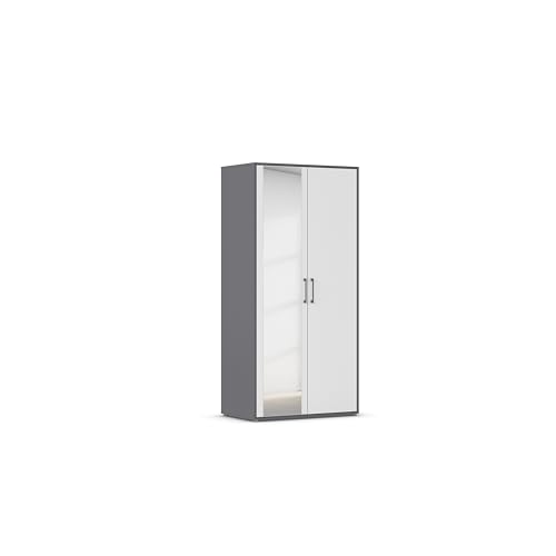 Rauch Möbel Hamilton, Kleiderschrank, Schrank, Garderobe, Organizer, 2-türig, mit Spiegel, Farbe Weiß/Grau metallic, Schwarz, Stangengriff Grau metallic, 93x194x54cm Rauch Möbel Hamilton, Kleiderschrank, Schrank, Garderobe, Organizer, 2-türig, mit Spiegel, Farbe Weiß/Grau metallic, Schwarz, Stangengriff Grau metallic, 93x194x54cm von Rauch Möbel