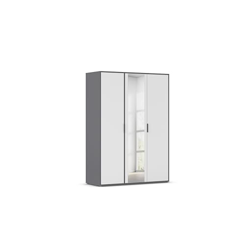 Rauch Möbel Hamilton, Kleiderschrank, Schrank, Garderobe, Organizer, 3-türig, mit Spiegel, Farbe Weiß/Grau metallic, Schwarz, Kurze Griffleiste Grau metallic, 140x194x54cm Rauch Möbel Hamilton, Kleiderschrank, Schrank, Garderobe, Organizer, 3-türig, mit Spiegel, Farbe Weiß/Grau metallic, Schwarz, Kurze Griffleiste Grau metallic, 140x194x54cm von Rauch Möbel