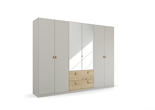 Rauch Möbel Homey by Quadra Spin Schrank Drehtürenschrank, Grau, 6-trg. mit Spiegel, inkl. 3 Kleiderstangen, 3 Einlegeböden, 2 Schubkästen, BxHxT 271x210x54 cm von Rauch Möbel