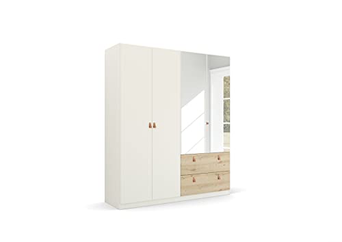 Rauch Möbel Homey by Quadra Spin Schrank Drehtürenschrank, Weiß, 4-trg. mit Spiegel, inkl. 2 Kleiderstangen, 2 Einlegeböden, 2 Schubkästen, BxHxT 181x210x54 cm von Rauch Möbel