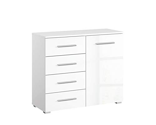 Rauch Möbel Imposa Schlafzimmer Kommode,Kommode in Hochglanz Weiß 1-türig mit 4 Schubladen inklusive Zubehörpaket Basic 1 Einlegeboden BxHxT 93 x 81 x 42 cm von Rauch Möbel