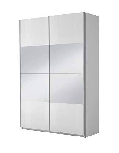 Rauch Möbel Imposa Schrank Kleiderschrank Schwebetürenschrank in Hochglanz Weiß mit Spiegel 2-türig inkluisve Zubehörpaket Basic 2 Kleiderstangen, 2 Einlegeböden BxHxT 136 x 210 x 62 cm von Rauch Möbel