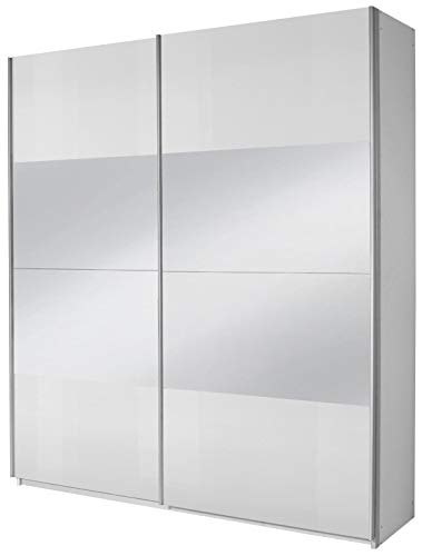 Rauch Möbel Imposa Schrank Kleiderschrank Schwebetürenschrank in Hochglanz Weiß mit Spiegel 2-türig inkluisve Zubehörpaket Basic 2 Kleiderstangen, 2 Einlegeböden BxHxT 181 x 210 x 62 cm von Rauch Möbel