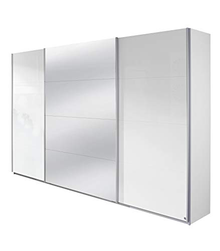 Rauch Möbel Imposa Schrank Kleiderschrank Schwebetürenschrank in Hochglanz Weiß mit Spiegel 3-türig inkluisve Zubehörpaket Basic 4 Kleiderstangen, 4 Einlegeböden BxHxT 316 x 210 x 62 cm von Rauch Möbel