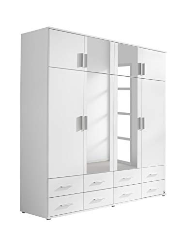 Rauch Möbel Kemi Schrank Drehtürenschrank Kleiderschrank in Weiß mit Spiegel und 8 Schubladen 8-türig, inklusive Zubehörpaket Basic 1 Kleiderstange, 3 Einlegeböden BxHxT 181 x 194 x 53 cm von Rauch Möbel