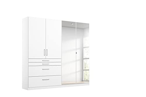 Rauch Möbel Harburg Schrank Kleiderschrank Drehtürenschrank Weiß 4-türig mit Spiegel und 4 Schubladen inklusive Zubehörpaket Basic 3 Einlegeböden, 1 Kleiderstange BxHxT 181x197x54 cm von Rauch Möbel