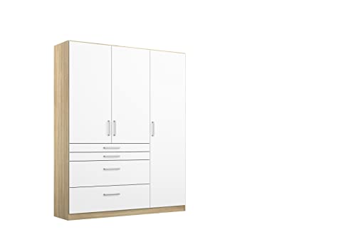 Rauch Möbel Harburg Schrank Kleiderschrank Drehtürenschrank Weiß/Eiche Sonoma 3-türig mit 4 Schubladen inklusive Zubehörpaket Basic 3 Einlegeböden, 1 Kleiderstange BxHxT 136x197x54 cm Rauch Möbel Harburg Schrank Kleiderschrank Drehtürenschrank Weiß/Eiche Sonoma 3-türig mit 4 Schubladen inklusive Zubehörpaket Basic 3 Einlegeböden, 1 Kleiderstange BxHxT 136x197x54 cm von Rauch Möbel