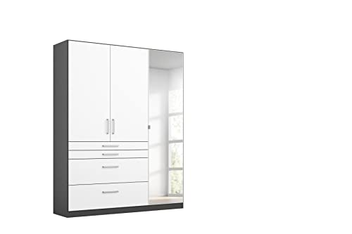 Rauch Möbel Harburg Schrank Kleiderschrank Drehtürenschrank Weiß/Graumetallic, Schwarz, 3-türig Spiegel und 4 Schubladen mit Zubehörpaket Basic 3 Einlegeböden, 1 Kleiderstange BxHxT 136x197x54 cm Rauch Möbel Harburg Schrank Kleiderschrank Drehtürenschrank Weiß/Graumetallic, Schwarz, 3-türig Spiegel und 4 Schubladen mit Zubehörpaket Basic 3 Einlegeböden, 1 Kleiderstange BxHxT 136x197x54 cm von Rauch Möbel