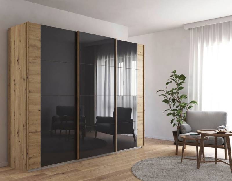 Rauch Möbel Kleiderschrank Schwebetürenschrank Artemis, mit Glastüren, Eiche Artisan, basalt grau Schwebetürenschrank, Schrank, Kleiderschrank, Breite 275 cm Rauch Möbel Kleiderschrank Schwebetürenschrank Artemis, mit Glastüren, Eiche Artisan, basalt grau Schwebetürenschrank, Schrank, Kleiderschrank, Breite 275 cm von Rauch Möbel