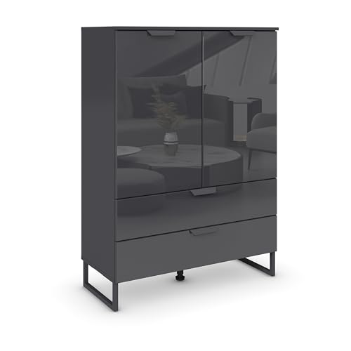 Rauch Möbel Modern by Aditio Hochkommode, Kommode, Highboard, Türkommode, Schrank, 2-türig, 2 Glastüren, 2 Schubladen, Soft-Close, Kufenfuß, Farbe Glas Basalt-Grau metallic, Schwarz, 93x130x44cm Rauch Möbel Modern by Aditio Hochkommode, Kommode, Highboard, Türkommode, Schrank, 2-türig, 2 Glastüren, 2 Schubladen, Soft-Close, Kufenfuß, Farbe Glas Basalt-Grau metallic, Schwarz, 93x130x44cm von Rauch Möbel