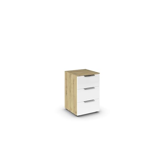 Rauch Möbel Flipp, Nachttisch, Nachtkommode für Schlafzimmer, Eiche Artisan/Glasfront Weiß, Holz, 3 Schubladen, Griffe chrom, 40x61x42cm Rauch Möbel Flipp, Nachttisch, Nachtkommode für Schlafzimmer, Eiche Artisan/Glasfront Weiß, Holz, 3 Schubladen, Griffe chrom, 40x61x42cm von Rauch Möbel