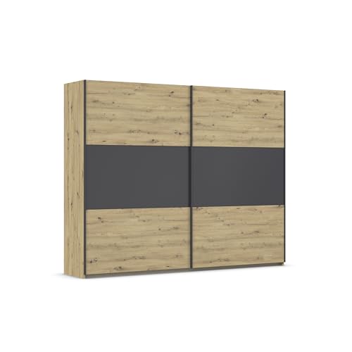 Rauch Möbel Neo, Schwebetürenschrank, Kleiderschrank, Kleiderschränke, Garderobe, Schrank mit Stauraum, 2-türig, Farbe Eiche Artisan/Grau-metallic, 261x210x59cm von Rauch Möbel