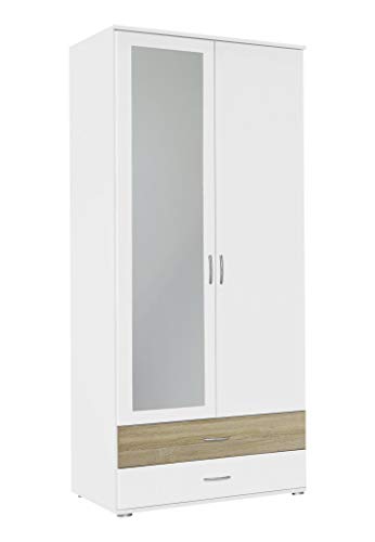 Rauch Möbel Noosa Schrank Drehtürenschrank, Weiß/Eiche Sonoma, Holz, 2-türig mit Spiegel und 2 Schubladen, inkl. Zubehörpaket Basic 1 Kleiderstange, 1 Einlegeboden BxHxT 85x188x52 cm Rauch Möbel Noosa Schrank Drehtürenschrank, Weiß/Eiche Sonoma, Holz, 2-türig mit Spiegel und 2 Schubladen, inkl. Zubehörpaket Basic 1 Kleiderstange, 1 Einlegeboden BxHxT 85x188x52 cm von Rauch Möbel