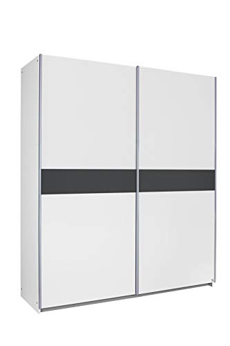 Rauch Möbel Noosa Schrank Schwebetürenschrank, Weiß / Grau Metallic, 2-türig inkl. Zubehörpaket Basic 2 Kleiderstangen, 2 Einlegeböden BxHxT 175x197x59 cm von Rauch Möbel