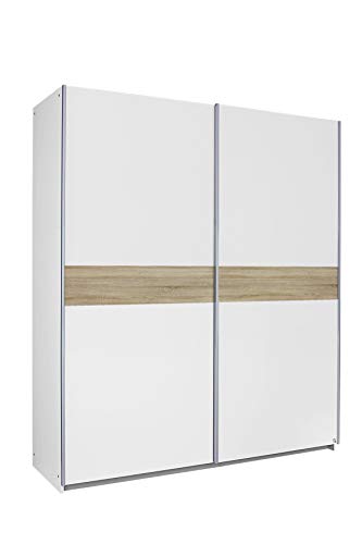 Rauch Möbel Noosa Schrank Schwebetürenschrank, Weiß / Eiche Sonoma, 2-türig inkl. Zubehörpaket Basic 2 Kleiderstangen, 2 Einlegeböden, BxHxT 175x197x59 cm von Rauch Möbel