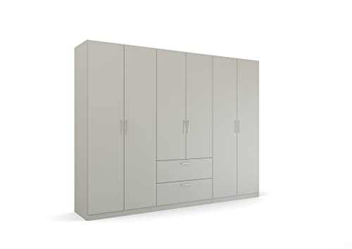 Rauch Möbel Pure by Quadra Spin Schrank Drehtürenschrank, Grau, 6-trg., inkl. 3 Kleiderstangen, 3 Einlegeböden, 2 Schubkästen, BxHxT 271x210x54 cm von Rauch Möbel