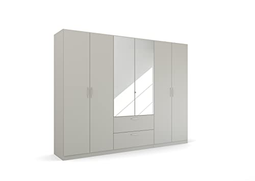 Rauch Möbel Pure by Quadra Spin Schrank Drehtürenschrank, Grau, 6-trg. mit Spiegel, inkl. 3 Kleiderstangen, 3 Einlegeböden, 2 Schubkästen, BxHxT 271x210x54 cm von Rauch Möbel