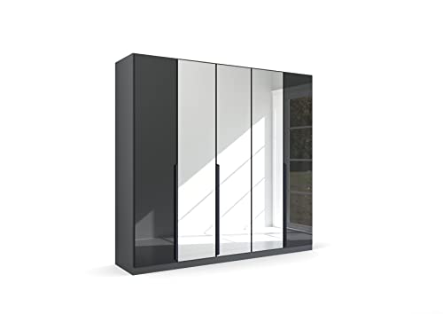 Rauch Möbel Modern by Quadra Spin Schrank Drehtürenschrank, Grau, 5-trg. mit Spiegel, inkl. 3 Kleiderstangen, 3 Einlegeböden, BxHxT 226x210x54 cm von Rauch Möbel