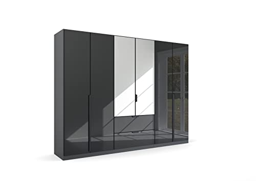 Rauch Möbel Modern by Quadra Spin Schrank Drehtürenschrank, Grau, 6-trg. mit Spiegel, inkl. 3 Kleiderstangen, 3 Einlegeböden, 2 Schubkästen, BxHxT 271x210x54 cm von Rauch Möbel