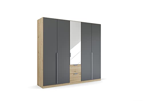 Rauch Möbel Dark & Wood by Quadra Spin Schrank Drehtürenschrank, Grau metallic/Eiche Artisan, Schwarz, Holz, 5-trg. Spiegel, inkl. 3 Kleiderstangen, 3 Einlegeböden, 2 Schubladen, BxHxT 226x210x54 cm Rauch Möbel Dark & Wood by Quadra Spin Schrank Drehtürenschrank, Grau metallic/Eiche Artisan, Schwarz, Holz, 5-trg. Spiegel, inkl. 3 Kleiderstangen, 3 Einlegeböden, 2 Schubladen, BxHxT 226x210x54 cm von Rauch Möbel