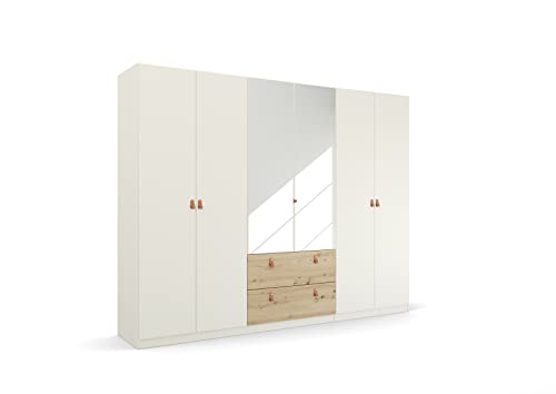 Rauch Möbel Homey by Quadra Spin Schrank Drehtürenschrank, Weiß, 6-trg. mit Spiegel, inkl. 3 Kleiderstangen, 3 Einlegeböden, 2 Schubkästen, BxHxT 271x210x54 cm von Rauch Möbel