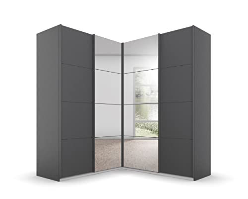 Rauch Möbel Quadra Schrank Eckschrank Schwebetürenschrank, Grau metallic, Schwarz, 4-trg. mit Spiegel, inkl. 2 Kleiderstangen, 12 Einlegeböden, BxHxT 181x210x187 cm Rauch Möbel Quadra Schrank Eckschrank Schwebetürenschrank, Grau metallic, Schwarz, 4-trg. mit Spiegel, inkl. 2 Kleiderstangen, 12 Einlegeböden, BxHxT 181x210x187 cm von Rauch Möbel