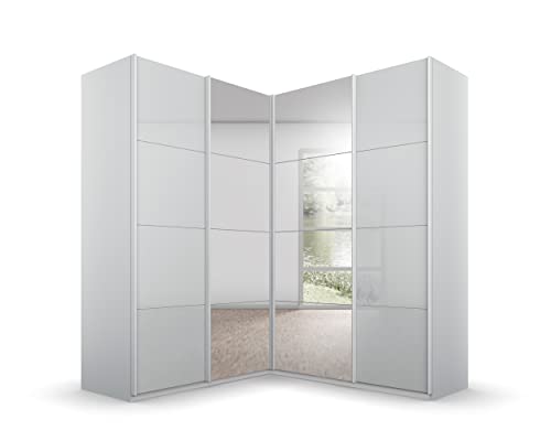 Rauch Möbel Quadra Schrank Eckschrank Schwebetürenschrank, Grau, 4-trg. mit Spiegel, inkl. 2 Kleiderstangen, 12 Einlegeböden, 3 Schubkästen, BxHxT 181x210x187 cm Rauch Möbel Quadra Schrank Eckschrank Schwebetürenschrank, Grau, 4-trg. mit Spiegel, inkl. 2 Kleiderstangen, 12 Einlegeböden, 3 Schubkästen, BxHxT 181x210x187 cm von Rauch Möbel