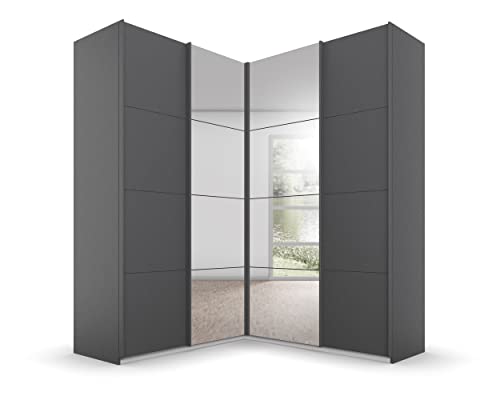 Rauch Möbel Quadra Schrank Eckschrank Schwebetürenschrank, Grau metallic, Schwarz, 4-trg. mit Spiegel, inkl. 2 Kleiderstangen, 12 Einlegeböden, 3 Schubladen, BxHxT 181x229x187 cm Rauch Möbel Quadra Schrank Eckschrank Schwebetürenschrank, Grau metallic, Schwarz, 4-trg. mit Spiegel, inkl. 2 Kleiderstangen, 12 Einlegeböden, 3 Schubladen, BxHxT 181x229x187 cm von Rauch Möbel