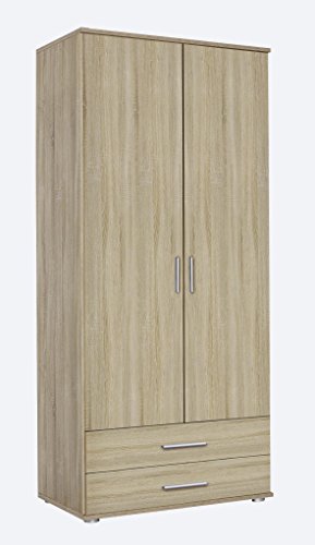 Rauch Möbel Rasant, Schrank Drehtürenschrank inklusive 2 Schubladen, 2-türig, Zubehörpaket Basic 1 Einlegeboden, 1 Kleiderstange, Eiche Sonoma, 52 x 85 x 188 cm von Rauch Möbel