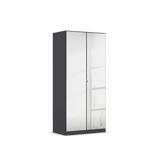 Rauch Möbel Reflect, Drehtürenschrank, Kleiderschrank, Schrank mit Spiegel, Garderobe, 2-türig, 2 Spiegeltüren, mit weiterem Zubehör, Farbe Grau-metallic, 91x197x54cm von Rauch Möbel