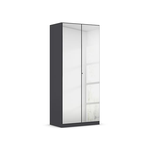 Rauch Möbel Reflect, Drehtürenschrank, Kleiderschrank, Schrank mit Spiegel, Garderobe, 2-türig, 2 Spiegeltüren, mit weiterem Zubehör, Farbe Grau-metallic, 91x210x54cm von Rauch Möbel