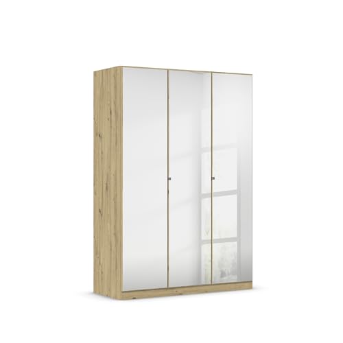 Rauch Möbel Reflect, Drehtürenschrank, Kleiderschrank, Schrank mit Spiegel, Garderobe, 3-türig, 3 Spiegeltüren, inkl. Stoffkisten und weiterem Zubehör, Farbe Eiche Artisan, 136x197x54cm von Rauch Möbel