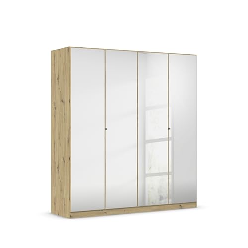 Rauch Möbel Reflect, Drehtürenschrank, Kleiderschrank, Schrank mit Spiegel, Garderobe, 4-türig, 4 Spiegeltüren, Farbe Eiche Artisan, 181x197x54cm von Rauch Möbel