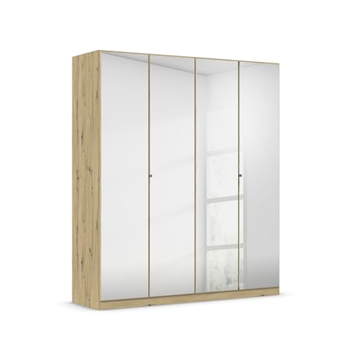 Rauch Möbel Reflect, Drehtürenschrank, Kleiderschrank, Schrank mit Spiegel, Garderobe, 4-türig, 4 Spiegeltüren, Farbe Eiche Artisan, 181x210x54cm von Rauch Möbel