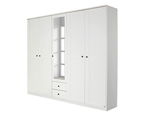 Rauch Möbel Rosenheim Schrank Kleiderschrank Drehtürenschrank mit Kranzblende Weiß 5-türig mit Spiegel und 2 Schubladen inkl. Zubehörpaket Basic 3 Einlegeböden, 3 Kleiderstangen, BxHxT 226x212x58 cm Rauch Möbel Rosenheim Schrank Kleiderschrank Drehtürenschrank mit Kranzblende Weiß 5-türig mit Spiegel und 2 Schubladen inkl. Zubehörpaket Basic 3 Einlegeböden, 3 Kleiderstangen, BxHxT 226x212x58 cm von Rauch Möbel