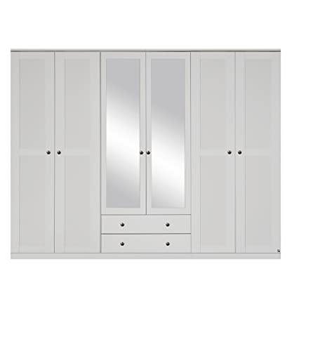 Rauch Möbel Rosenheim Schrank Kleiderschrank Drehtürenschrank mit Kranzblende Weiß 6-türig mit Spiegel und 2 Schubladen inkl. Zubehörpaket Basic 3 Einlegeböden, 3 Kleiderstangen, BxHxT 271x212x58 cm Rauch Möbel Rosenheim Schrank Kleiderschrank Drehtürenschrank mit Kranzblende Weiß 6-türig mit Spiegel und 2 Schubladen inkl. Zubehörpaket Basic 3 Einlegeböden, 3 Kleiderstangen, BxHxT 271x212x58 cm von Rauch Möbel