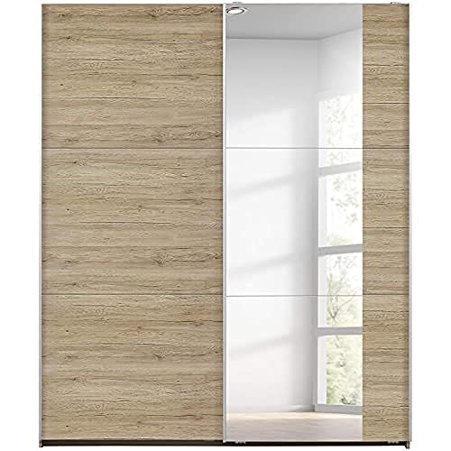 Rauch Möbel Santiago Schwebetürenschrank Eiche Sanremo hell mit Spiegel 2-türig inkl. Zubehörpaket Basic 2 Kleiderstangen, 2 Fachböden, BxHxT: 175x210x59 cm von Rauch Möbel