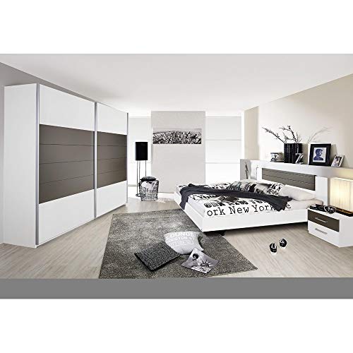 Rauch Möbel Schlafzimmer, Weiß / Lavagrau, bestehend aus Bett mit Liegefläche 160x200 cm inklusive 2 Nachttische und Schwebetürenschrank BxHxT 226x210x62 cm von Rauch Möbel