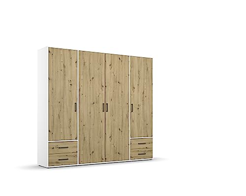 Rauch Möbel Voyager Drehtürenschrank, Eiche Artisan/Alpinweiß, 4-türig mit 4 Schubladen, inkl.1 Kleiderstange, 5 Einlegeböden BxHxT 187x194x53 cm von Rauch Möbel