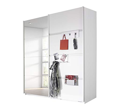 Rauch Möbel Steinheim Schwebetürenschrank Weiß mit Spiegel inkl. Garderoben-Accessoires, 2-türig, Zubehörpaket Basic 2 Einlegeböden, 2 Kleiderstangen BxHxT 181x197x72 cm von Rauch Möbel