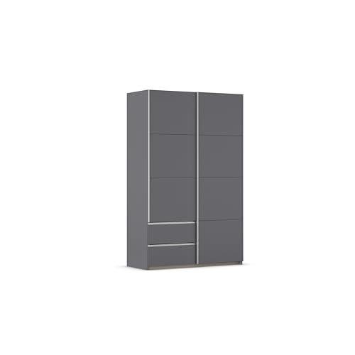 Rauch Möbel Stoke, Schwebetürenschrank, Garderobe, 2-türig, 2 Schubladen, mit Zubehörpaket Premium, 4 Einlegeböden und Türdämpfer, Farbe Grau metallic, Schwarz, Griffleisten Alufarben, 131x210x59cm Rauch Möbel Stoke, Schwebetürenschrank, Garderobe, 2-türig, 2 Schubladen, mit Zubehörpaket Premium, 4 Einlegeböden und Türdämpfer, Farbe Grau metallic, Schwarz, Griffleisten Alufarben, 131x210x59cm von Rauch Möbel
