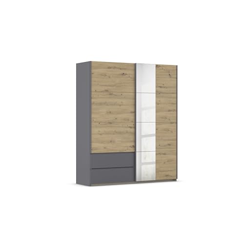 Rauch Möbel Stoke, Schwebetürenschrank, Garderobe, 2-türig, Spiegel, 2 Schubladen, Zubehör Classic, 4 Einlegeböden, Farbe Eiche Artisan/Grau metallic, Holz, Schwarz, 175x210x59cm Rauch Möbel Stoke, Schwebetürenschrank, Garderobe, 2-türig, Spiegel, 2 Schubladen, Zubehör Classic, 4 Einlegeböden, Farbe Eiche Artisan/Grau metallic, Holz, Schwarz, 175x210x59cm von Rauch Möbel