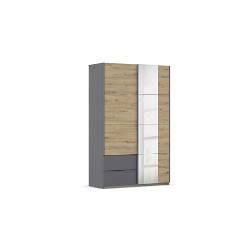Rauch Möbel Stoke, Schwebetürenschrank, Garderobe, 2-türig, Spiegel, 2 Schubladen, Zubehör Premium, 4 Einlegeböden, Türdämpfer, Farbe Eiche Artisan/Grau metallic, Holz, Schwarz, 131x210x59cm Rauch Möbel Stoke, Schwebetürenschrank, Garderobe, 2-türig, Spiegel, 2 Schubladen, Zubehör Premium, 4 Einlegeböden, Türdämpfer, Farbe Eiche Artisan/Grau metallic, Holz, Schwarz, 131x210x59cm von Rauch Möbel