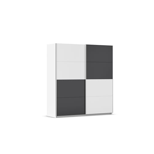Rauch Möbel Subito Schrank Schwebetürenschrank Kleiderschrank Weiß/Grau Metallic, Schwarz, 2-türig, inkl. 2 Kleiderstangen, 2 Einlegeböden, BxHxT 181x197x61 cm von Rauch Möbel
