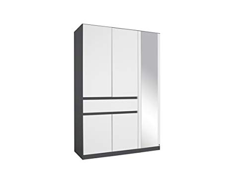 Rauch Möbel Tübingen Schrank Kleiderschrank Drehtürenschrank in Weiß/Grau-metallic mit Spiegel inklusive 1 Schublade, 5-türig, Zubehörpaket Basic 3 Einlegeböden, 1 Kleiderstange, BxHxT 136x197x54 cm von Rauch Möbel