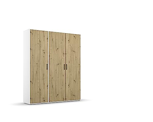 Rauch Möbel Voyager Kleiderschrank Drehtürenschrank, Eiche Artisan/Alpinweiß, 3-türig, inklusive 1 Kleiderstange, 4 Einlegeböden BxHxT 140x194x53 cm von Rauch Möbel